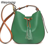 Weiyinxing Leather Women Handbag Fashion Totes High Quality Shoulder Bag Fashion Female Crossbody Bag Luxury Tassel Woman Sac Black