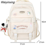 Weiyinxing Korean High Quality Waterproof Nylon Women Backpack Girls Kawaii Badge Travel Bag Letter Printing Multi-pocket Big Schoolbag