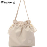 Weiyinxing Women Waterproof Nylon Large Capacity Shoulder Bag Female Bowknot Storage Bag Beach Bag Solid Color Tote Bag Student Bag
