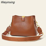 Weiyinxing Cow Leather Women Shoulder Crossbody Bag Fashion 3 Layer Ladies Small Bucket Handbag Genuine Leather Female Messenger Bag
