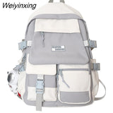 Weiyinxing Quality Multi Pocket Buckle Backpack Women Patchwork Waterproof Shoulder Bags Teenage Girls Laptop Backpack Cute School Bag