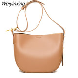 Weiyinxing Ladies Genuine Leather Bucket Handbags Luxury Designer Women Vintage Cowhide Shoulder bags Big Capacity Female Tote Bag