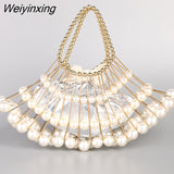 Weiyinxing Hollow Pearls Womens's Handbags Designer Chains Beading Shoulder Crossbody Bags for Women 2023 Party Evening Purse Clutch