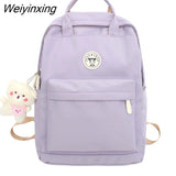 Weiyinxing Solid Color Boy College Student Schoolbag Large Capacity Canvas Washing Women Backpack Simple Fashion Teenage Girl Backpacks
