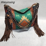 Weiyinxing Tassel Women Shoulder Bags Designer Handbags Luxury Canvas Crossbody Bag National Large Capacity Tote Big Shopper Bag