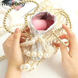 Weiyinxing Hollow Pearls Womens's Handbags Designer Chains Beading Shoulder Crossbody Bags for Women 2023 Party Evening Purse Clutch