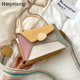 Weiyinxing Mantang 2023 Fashion Contrast PU Leather Designer Shoulder Messenger Bag Metal Handle Strap Casual Portable Messenger Bag