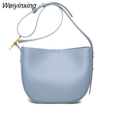Weiyinxing Ladies Genuine Leather Bucket Handbags Luxury Designer Women Vintage Cowhide Shoulder bags Big Capacity Female Tote Bag