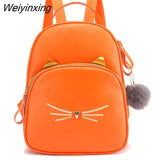 Weiyinxing FASHION Cartoon Cat Mini Cute Backpack Purse for Women Leisure Small Backpack Daypack PU Leather Shoulder Bag Fur Ball