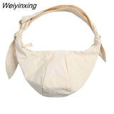 Weiyinxing Canvas Dumpling Bag Women's Shoulder Bag 2023 New Korean Chic Lace Up Half Moon Messenger Bag Lady