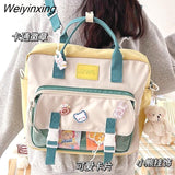 Weiyinxing Women Multifunction Shoulder Bag Handbag Backpack Large Capacity School Bag Women Nylon Bag Contrasting Color Design Square Bag