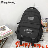 Weiyinxing Korean High Quality Waterproof Nylon Women Backpack Girls Kawaii Badge Travel Bag Letter Printing Multi-pocket Big Schoolbag