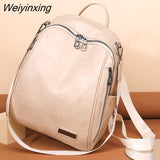 Weiyinxing Leather Famale Bag New Cowhide High Quality Travel Girls Backpack Korean Women Female Rucksack Leisure Student School Bag