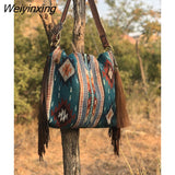 Weiyinxing Tassel Women Shoulder Bags Designer Handbags Luxury Canvas Crossbody Bag National Large Capacity Tote Big Shopper Bag