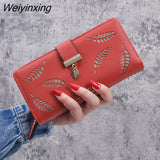 Weiyinxing Women Wallet PU Leather Purse Female Long Wallet Gold Hollow Leaves Pouch Handbag for Women Coin Purse Card Holders Clutch