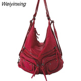 Weiyinxing FASHION Soft PU Leather Shoulder Bags Multi Purpose Multiple Pockets Backpack for Women Leisure Shoulder Bag Lady Handbag