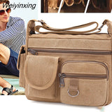 Weiyinxing Men's Canvas Shoulder Bags Large Capacity Multi Layer Men Messenger Bag Student Single Travel Shoulder Bag Male Satchel Knapsack