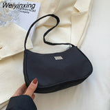 Weiyinxing Women Solid Color Shoulder Bag Mini Crescent Messenger Handbags Luxury Designer Nylon Handbag Retro Ladies Underarm Bags