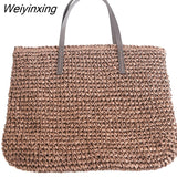 Weiyinxing rattan large capacity tote for women wicker woven wooden handbags summer beach straw bag lady big purses travel sac 2023