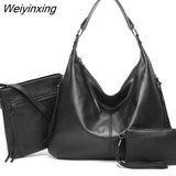 Weiyinxing FASHION 3 In 1 Large Capacity Shopping Tote for Women Luxury Bags PU Leather Purses and Handbags Leisure Shoulder Bag