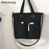Weiyinxing Women Shoulder Bag Nylon Messenger Bag Large Capacity Solid Color Handbag Tote Bag Women Student Bag Cute Cartoon Pendants
