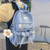 Weiyinxing Style Women Sweet Backpack Large Capacity Open Pockets Kawaii Female Bow School Bags for Teenager Girls Travel Backpacks