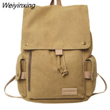 Weiyinxing Women's Fashion Beige Canvas Backpack Men's Contrast Travel Bag College Girl's Schoolbag Laptop Bag Student Mochila 2023 New