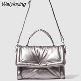 Weiyinxing Brands Padded Women Handbags Down Cotton Shoulder Crossbody Bags Luxury Pu Leather Messenger Bag 2023 Winter Square Sac