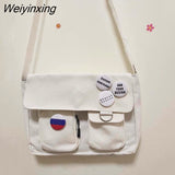 Weiyinxing Canvas Messenger Bag Women Large Capacity Crossbody Bags Outdoor School Student Book Computer Laptop Shoulder Bag