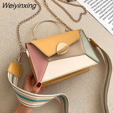 Weiyinxing Mantang 2023 Fashion Contrast PU Leather Designer Shoulder Messenger Bag Metal Handle Strap Casual Portable Messenger Bag