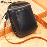 Weiyinxing Oil Wax Cow Leather Shoulder Crossbody Bag for Women High Quality Genuine Leather Mini Ladies Mobile Phone Bag and Purse