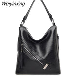 Weiyinxing Brand Soft Leather Ladies Messenger Bag High Capacity Tassel Handbag High Quality Girls Shoulder Bag New Fashion Tote Bag