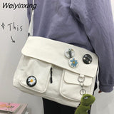 Weiyinxing Women Canvas Shoulder Bags For Youth Casual Ladies Large Capacity Crossbody Bags Solid Handbags Messenger Bags for Women
