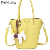 Weiyinxing New 2piece/set Cowhide Women's Handbags Fashion Designer Good Casual Ladies Tote Female Bucket Women Shoulder Crossbody Bag