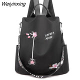 Weiyinxing Quality Oxford Women Backpack Elegant Floral Embroidery School Bags Waterproof Female Backpacks Teenage Girls