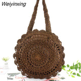 Weiyinxing Straw Bags for Women Circle Beach Handbags Summer Rattan Shoulder Bags Handmade Knitted Travel Big Totes Bag 2023 New