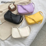 Weiyinxing Leather Solid Color Chain Handbag Retro Casual Women Totes Shoulder Bags Fashion Exquisite Shopping Bag