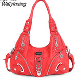 Weiyinxing Washed Shoulder Bags for Women 2023 Classic Fashion Motorcycle Soft Handbags PU Leather Shoppin Bags Chic Crossbody Bag 0409