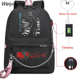 Weiyinxing Revenger Mikey Sano Manjiro Anime School Backpack Teen Girls Backpacks Travel Laptop Chain Backpack W/ Headphone USB Port
