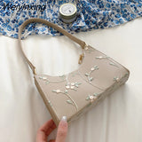 Weiyinxing Lace Floral Stitching Shoulder Bag for Women 2023 Soft PU Leather Underarm Bags Beach Travel Handbag Girls Small Tote Bag