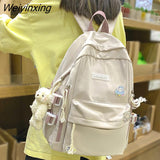 Weiyinxing Women Solid Color Nylon Backpack Bag School Book Backpack Girl Teenage Female Casual Travel Pink Large College Mochila Mujer