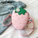 Weiyinxing PU Leather Girls Coin Purse Lovely Children Strawberry Rivet Crossbody Bags Cute Baby Accessories Mini Wallet Kids Gifts