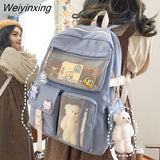 Weiyinxing New Buckle Badge Women Backpack Candy Color Fashion Cute Schoolbag Shoulder Student Bag Teenage Girls College Backpack