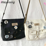 Weiyinxing Women And Men Canvas Bag Messenger Bag Large Capacity Shoulder Bag Women's Bag Metal Buckle Zipper Multiple Pockets Student Bag