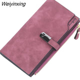 Weiyinxing Luxury Brand Women's Wallet Fashion Long Multi-Card Wallets Trendy Nubuck Leather Coin Purse Retro Solid Color Card Holder