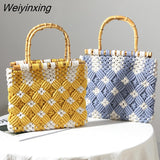 Weiyinxing Thread Crochet Women Handbags Bamboo Handle Tote Woven Bags for Women 2023 Luxury Brands Knitting Clutch Purses Flap Ins