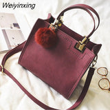 Weiyinxing Women Bag Fashion Messenger Bag Handbag Casual Tote Bag Female Large Shoulder High Quality Suede Leather Handbag With Fur Ball