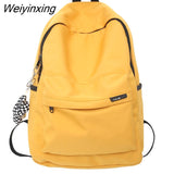 Weiyinxing Women Laptop Nylon Book Bag Trendy Lady Travel Student Backpack Girl School Solid Bag Kawaii Female College Backpack Fashion