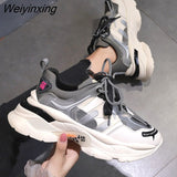 Weiyinxing Platform Sneakers Round Toe 2023 Spring Women's Chunky Shoes Lace Up Black Female Trainers Dad Shoes Tenis Feminino