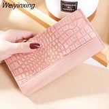 Weiyinxing New Korean Version Crocodile Pattern Long Wallet Ladies Color Matching Multi-card Pocket Thin Leather Fashion Women Purse